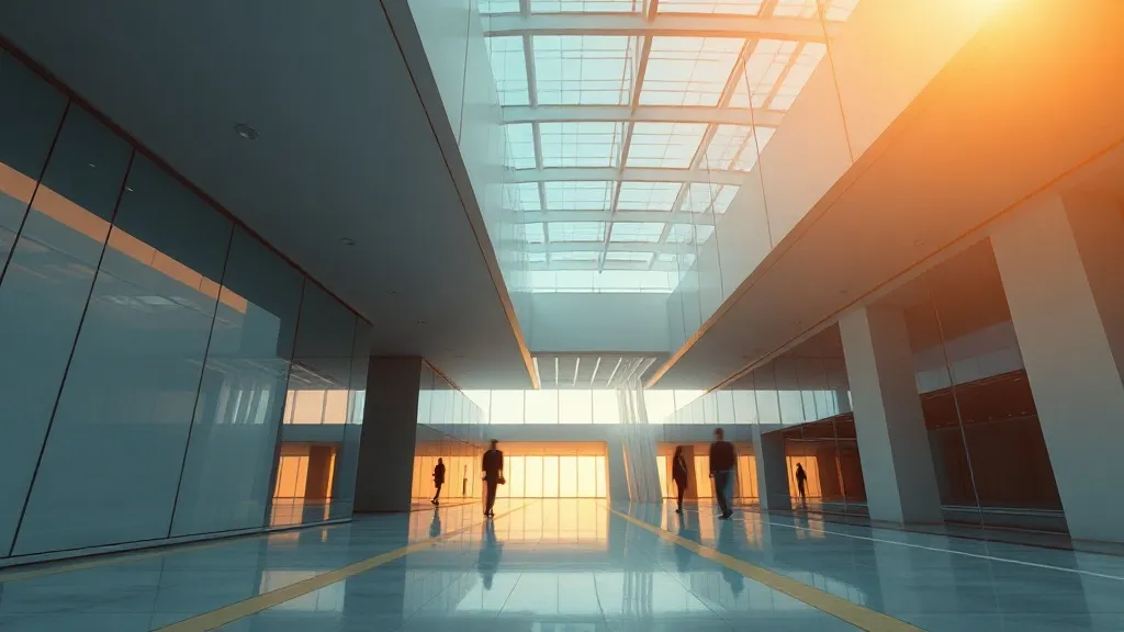 Abstract high-tech architecture with clean lines and golden